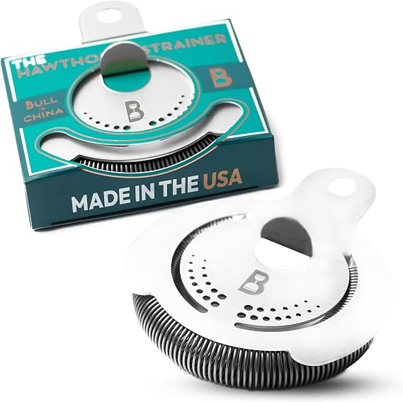 Hawthorne Strainer by Bull in China In Matte White - Made In USA - High Density Spring Cocktail Strainer for Boston Shakers and Mixing Glasses for Bars & Bartenders