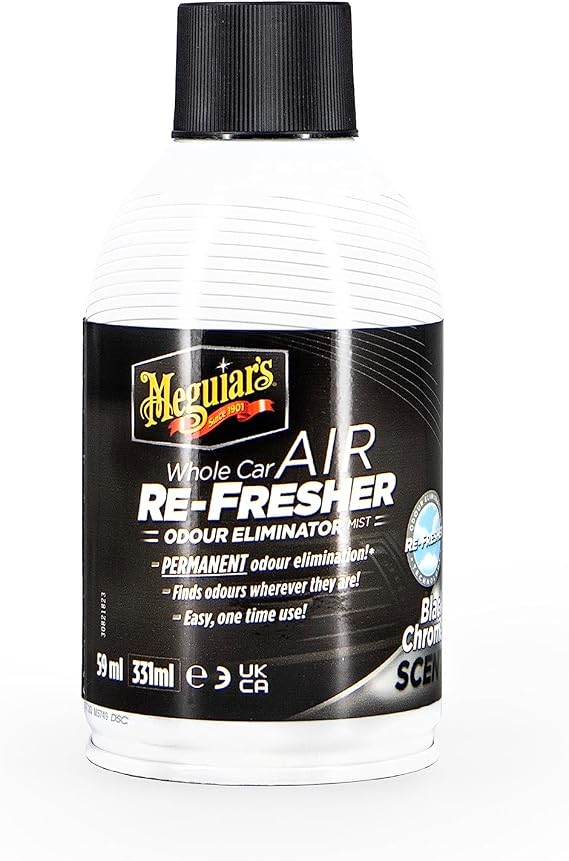 Meguiar's G181302EU Whole Car Air Re-Fresher Odour Eliminator Mist Black Chrome Scent Air Bomb 59ml