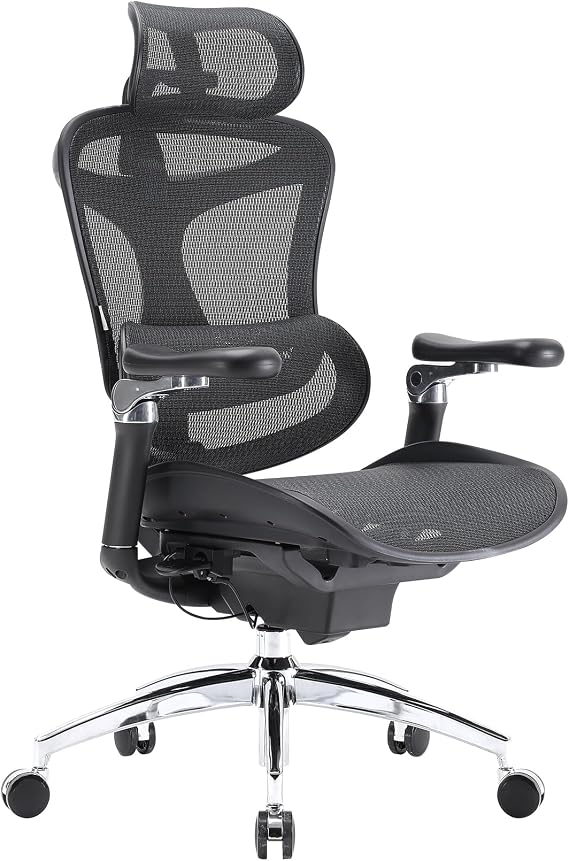 SIHOO Doro C300 Pro Ergonomic Office Chair with Ultra-Soft 6D Armrests, Dynamic Lumbar Support, Seat Depth Adjustment, Adjustable Backrest, Big and Tall Desk Chair for Home Office (Black)