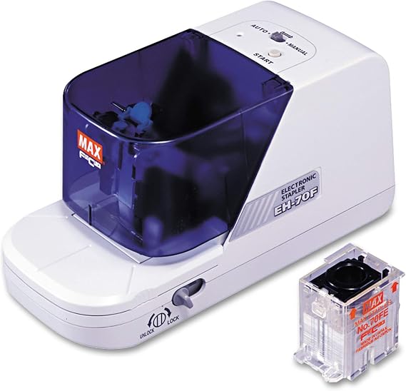 Max EH70F Electronic Heavy Duty Flat Clinch Stapler, 70-Sheet Capacity, Gray
