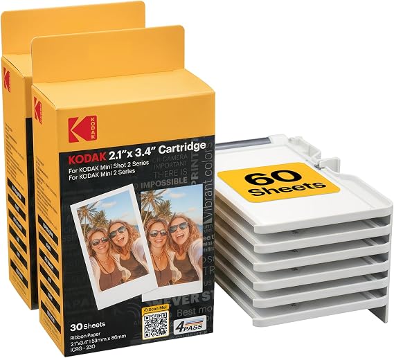 KODAK 4PASS Film Cartridge 2.1" x 3.4" (60 Sheets) for Kodak Mini 2 Retro and Mini Shot 2 Retro