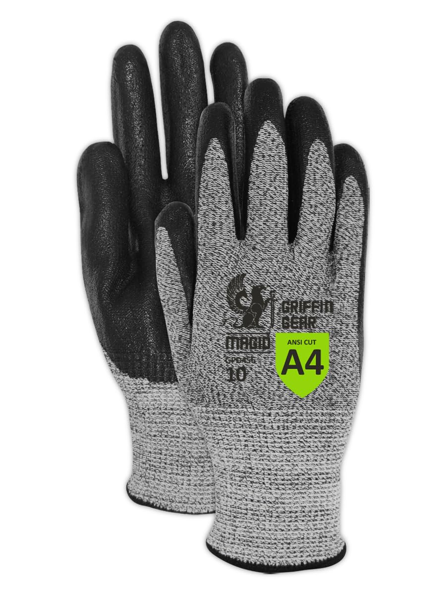MAGID Griffin Gear GPD452 Work Gloves, ANSI A4 Cut Resistant, Polyurethane Grip, DuraBlend Shell, 13-Gauge Precision, Level 5 Abrasion &amp; Level 4 Puncture, Size 9Large, 12 Pairs
