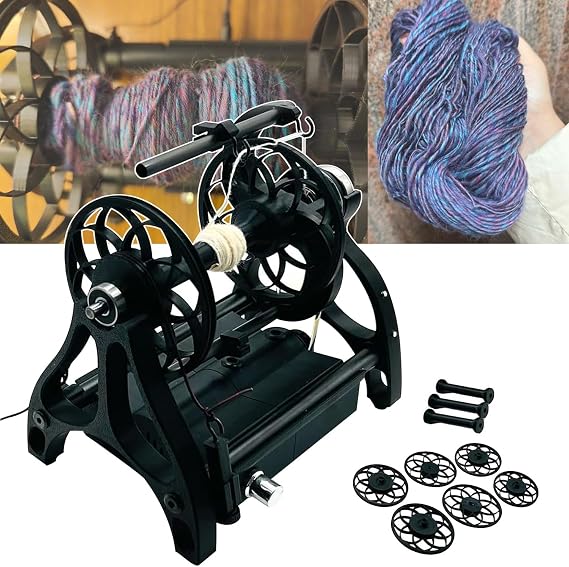 12V Household Mini Electric Spinning Wheel, 4oz Yarn Winding Machine, Max Speed 800rpm, Forward and Reverse for Wool Fibre Twisting,Black