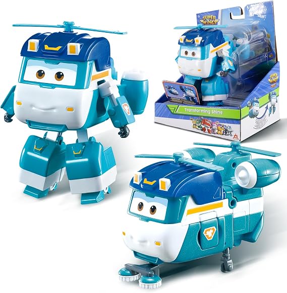 Super Wings Toys, Shine Transforming Toys 5 Inch, Season 7 New Character, Airplane Toy for Kids 3-5 Years Old, Real Mobile Wheels, Birthday Party Supplies for Preschool Boys and Girls Blue