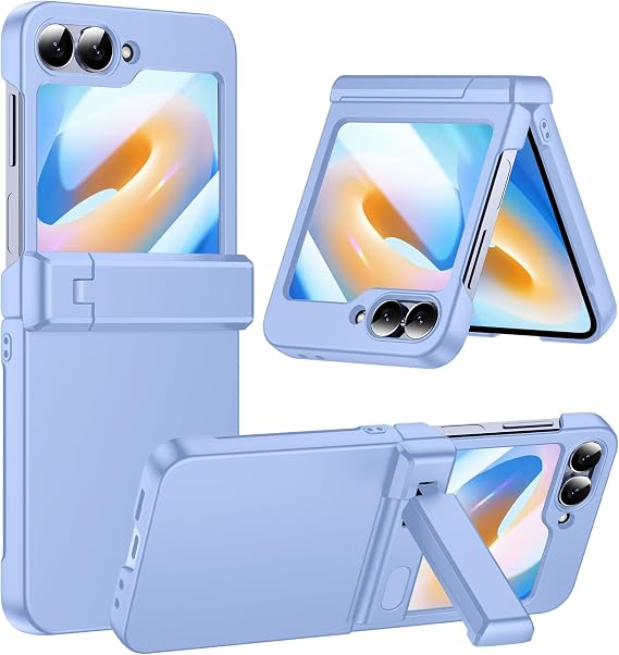 for Samsung Galaxy Z Flip 6 Case/Z Flip7 FE Case with [Built-in Front Screen Protector] [Kickstand][Hinge Protection][Hard PC] Ultra-Thin Shockproof Protective Phone Case-Light Blue