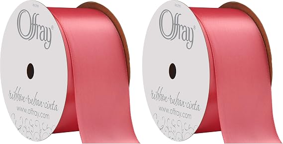 Offray Berwick 360118 1.5" Wide Single Face Satin Ribbon, Coral Rose Pink, 4 Yds (Pack of 2)