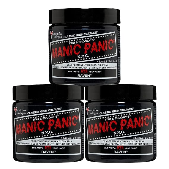 Manic Panic Semi Permanent Black Hair Dye, Raven, 4 oz, 3 Pack