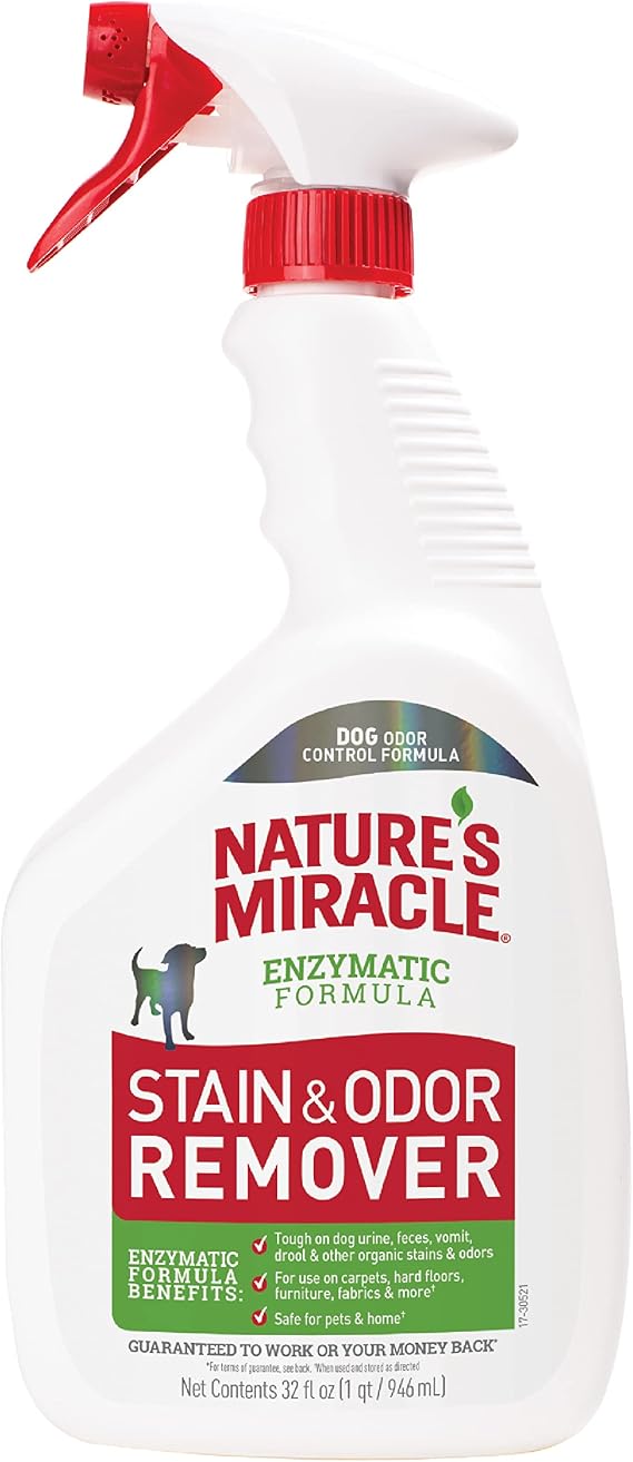 Natures Miracle Dog Stain & Odor Remover, Enzymatic Cleaner, 32 oz | Tough on Dog Urine, Feces, Vomit, Drool and Other Organic Stains and Odors, For Multiple Surfaces, Fresh Scent