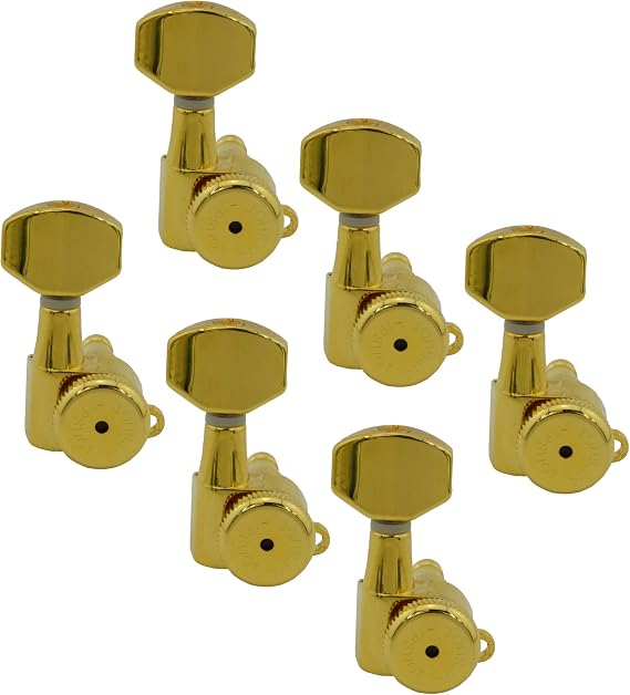 Hipshot Grip-Lock Vintage 6 Inline Bass Side Staggered Closed 8.5mm Tuners with Universal Mounting Plate, Gold