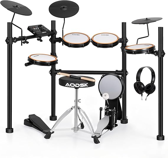 AODSK Electric Drum Set with Quiet Mesh Pads,Electronic Drum for Beginner,USB MIDI,Throne,Headphones,Sticks, Included 40 Kits and 450 Sounds