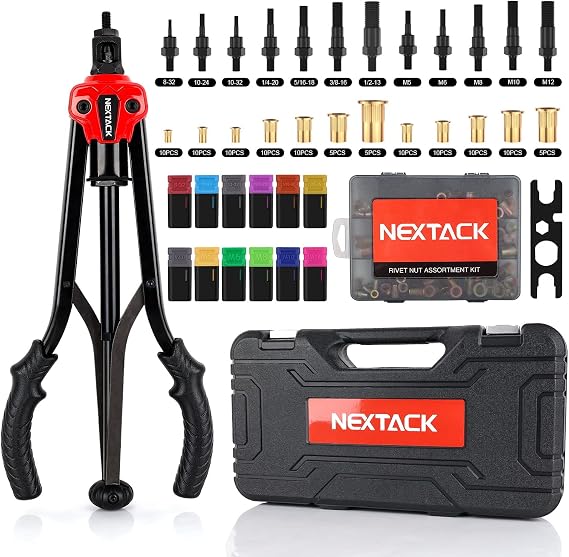 NEXTACK 16" Semi-Auto Rivet Nut Tool Kit with 12 Swap Mandrels Upto 1/2"