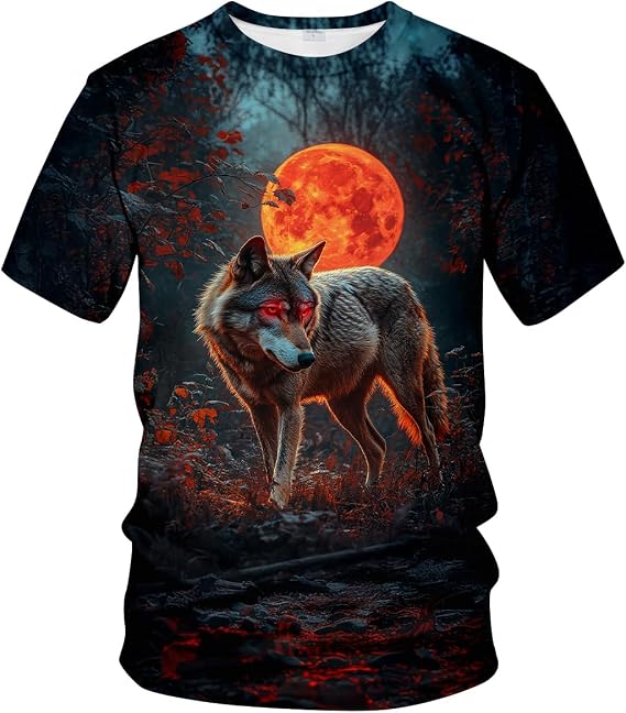 Funny Wolf Graphic T-Shirt Novelty Short Sleeve Crewneck Shirt