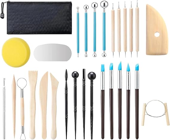 29 Pcs Clay Tool Set, Pottery Tools with Storage Bag, Polymer Clay Tools, Air Dry Modeling Kit for DIY Art Crafts Accessories, Suitable for Engraving, Embossing, Shaping