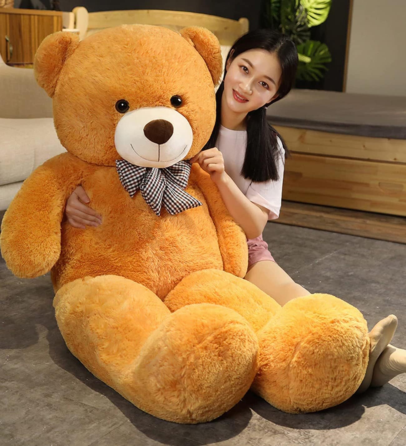 Papyonlu Sevimli Büyük Peluş Ayıcık 130 cm KAHVERENGİ
