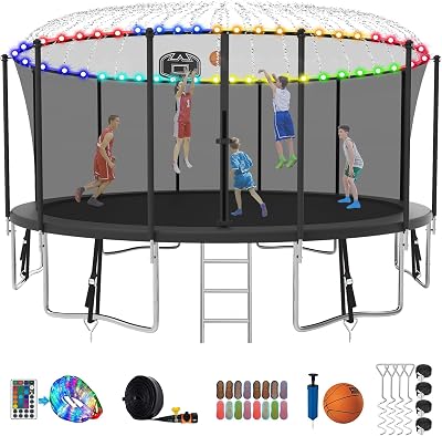 SKYUP Tranpoline 1500LBS 16 15 14 12 10 8 FT Tranpoline for 7-10 Kids and Adults, Windproof Outdoor Tranpoline with Enclosure Net, Basketball Hoop, Easy to Install & Last Long - ASTM Approved