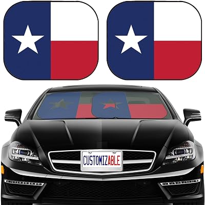 MaiZi Car Windshield Sun Shade Texas Flag US Flag Car Sunshade Image, 2 Piece Foldable Universal Fits Car, Sedan, SUV, Truck, Block Sun Glare, UV and Heat, Protect Car Interior