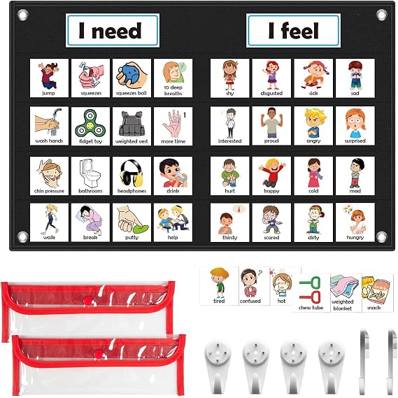 KIKIGOAL Feelings Chart For Preschool Teacher Supplies, Social Emotional Learning Pocket Chart, Autism Visual Behavior Management, Daycare Essentials, Calm Down Corner Classroom Supplies