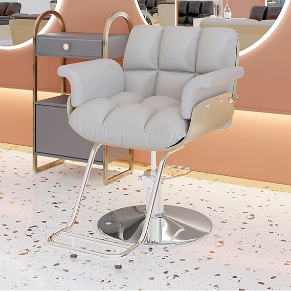 Barber Chairs for Barbershop Cheap with Footrest Can Be Raised and Lowered and Rotated Light Luxury and Stylish Barber Chair with Silver Disc Base and Armrests(White)