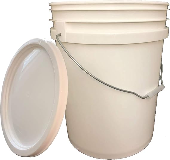 5-Gallon White Bucket Pail Container with Lid | Metal Handles with Plastic Grip for Easy Carrying | Easy Stack and Store | Heavy-Duty Extra Durable | Food Grade | BPA Free - 1 Pack