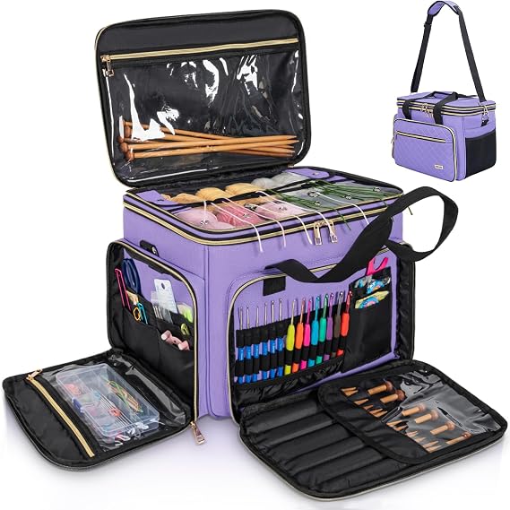 Knitting Bag, Crochet Bag Organizer, Yarn Storage Bag with Divider