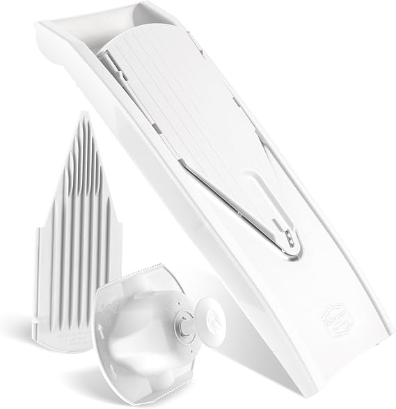 Borner Mandoline Food Slicer V1 (Basic Set) by Reston Lloyd V-Slicer with Food Holder Made in Germany Fruit & Vegetable Chopper Multiple Settings Color: White