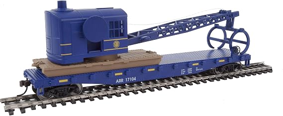 Walthers Trainline Flatcar with Logging Crane-Ready to Run-Alaska Railroad (Blue) 931-1780 HO Scale Model Railroad - Freight Model