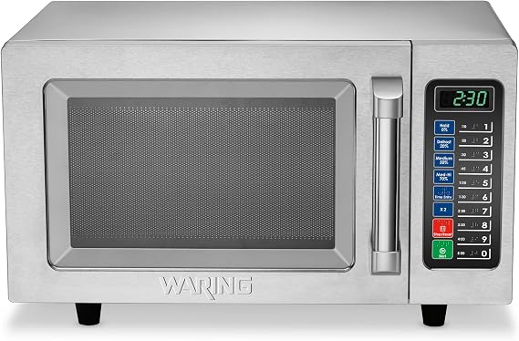 Waring Microwave Oven with 0.9 cu ft & 10 Programmable Memory Settings | 0.9 cu ft, 1000 Watt, 10 Programmable Memory Settings, Stainless Steel, for Commercial Kitchens & Restaurants