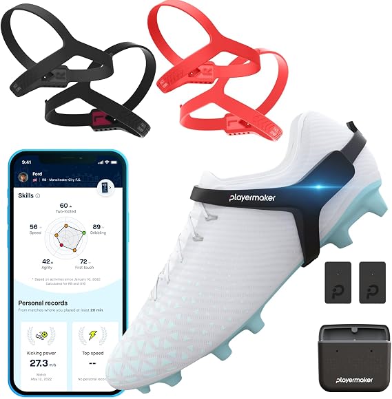 Playermaker CITYPLAY Soccer Tracker Kit Medium + Red Medium Straps, Smart Soccer Tracker for Cleats, Track 25+ Technical & Physical Metrics, Advanced Than GPS