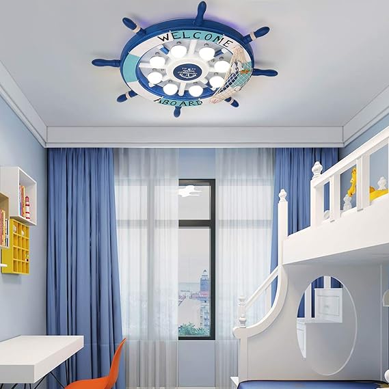 Large Rudder Fishing Net Ceiling Lamp Wheel Gear Ceiling Lamp Hanging Pendant Light 8 Lights Nautical Marine Ship Ceiling Light Rope Decor for Child Restaurant Farmhouse Hotel