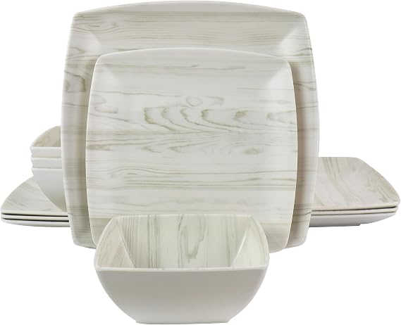 Gibson Home Woodgrain 12 Piece Melamine Dinnerware Set