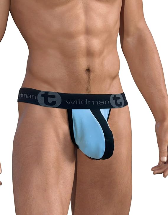 Wildmant Stretch Cotton Strapless Jock Big Boy Pouch Light Blue/Black