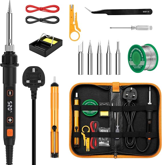 80W Soldering Iron Kit LCD Adjustable Temperature 180-520°C 15 in 1