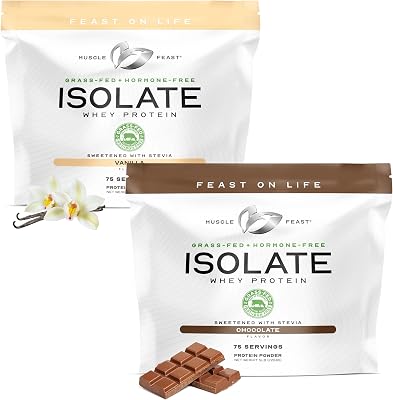 Muscle Feast Grass-Fed Whey Protein Isolate - Vanilla 5lb x1 and Chocolate 5lb x1 - All Natural Hormone Free Pasture Raised, Whey Isolate Protein Powder for Men and Women, Clean, Gluten-Free