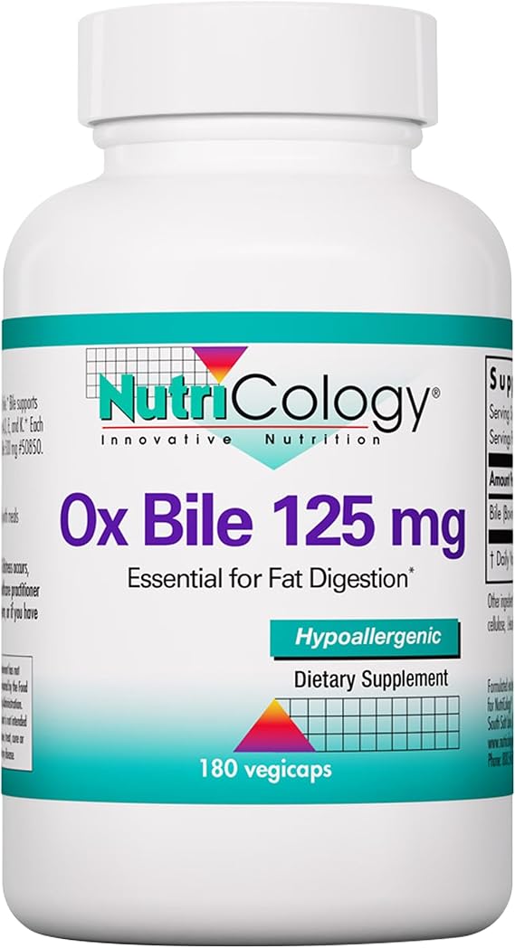 Nutricology Ox Bile 125 mg Concentrated Bile Salts, 180 Capsules