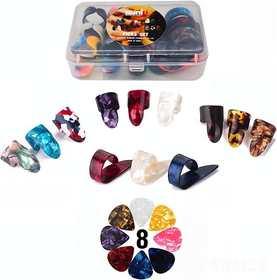 Celluloid Guitar Thumb Finger Picks Set (3 Pairs) with Case