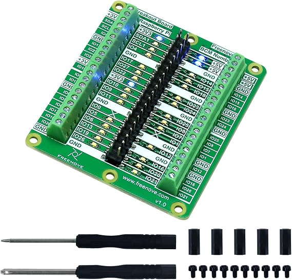 Freenove Breakout Board for Raspberry Pi 5 4 B 3 B+ Zero 2 W HAT | Terminal Block Shield with Pin Header, GPIO Status LEDs Driven by Specialized Chips