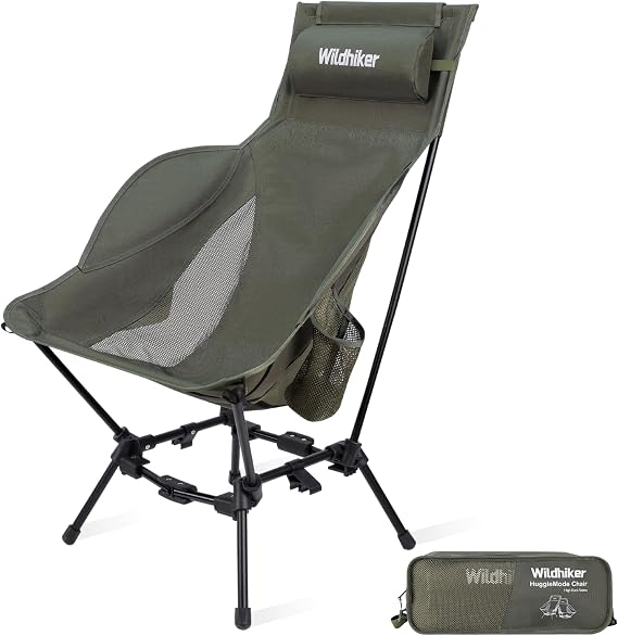 Wildhiker HuggleMode High Back Folding Camping Chair, 2 Seat Heights -Green