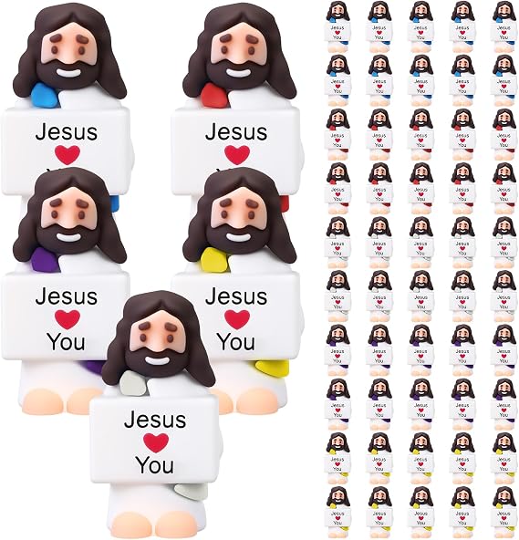 Bememo 50 Pcs Easter Little Jesus Figures Original Design Jesus Loves You Portable Mini Bible Figures Positive Toy for Hide and Seek Baptism Christian Gifts Encouragement Appreciation Gift
