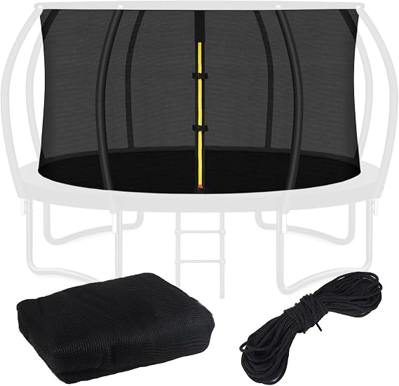 Trampoline Safety Net, for 8 Curved Poles | Top ring system net, for 10/12/14 FT frame with 8 curved poles, safety enclosure net, fiberglass rod and cpas not included