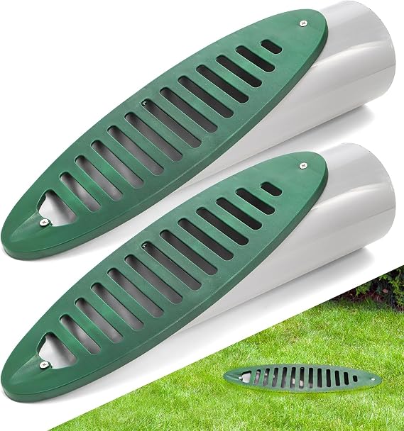 2 Pack 4 Inch Green Angled Drainage Grate, Yard Drain Emitter for Yard Drainage Systems, Angled Slope Drainage Pipe for Gutter Downspout Extensions, Sump Pump Discharge