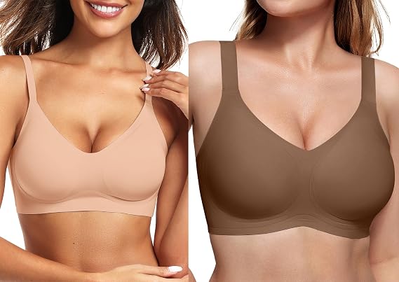 Vertvie Seamless Bra(Warm Beige,XL)+Support Bra(Coffee,XL)