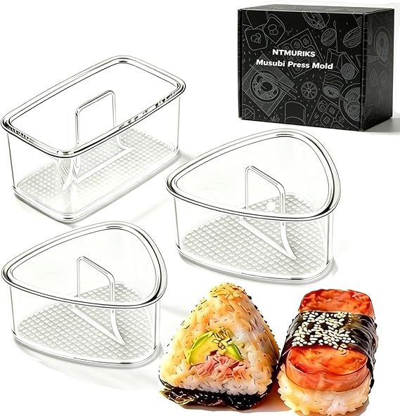 3PCS Clear Large Onigiri mold,Triangle Rice press Molds for Sushi, Musubi & Rice Balls Non-Stick,BPA-Free,Hawaiian Musubi Maker, Sushi Mold for Bento Boxes and Lunches