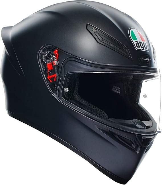 AGV - K1 S E2206, Full-face Motorbike Helmet, ECE, for Men, Racing Style with Spoiler, Air Intakes and Scratch Resistant Visor, 190° Field of View, with Intercom Ready, Matt Black, X-Small