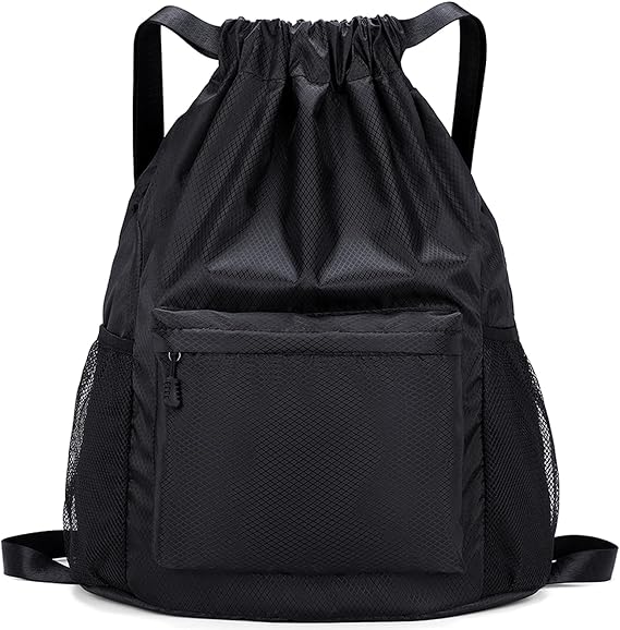 Dntorx Drawstring Backpack Gym Bag Swim Bag Camp Bags, Black