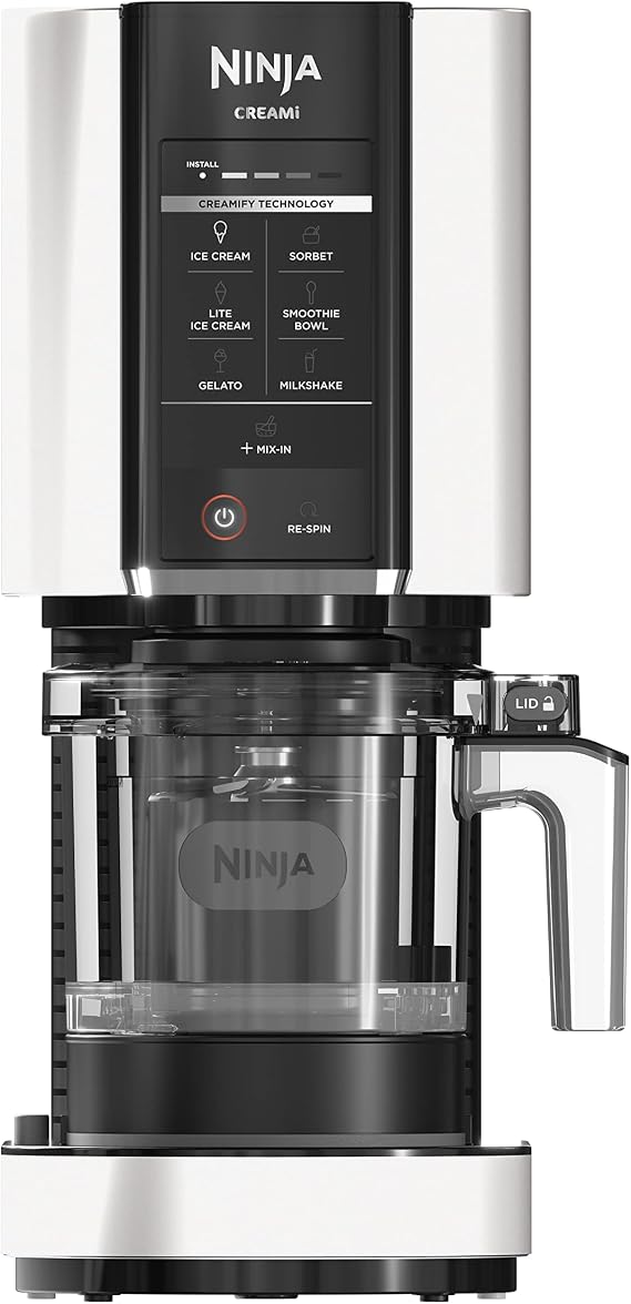 Ninja CREAMi Ice Cream Maker with One Touch 7 Program Pint Container & 2 Lids, Compact Size, White NC301WHBBB | 7 one-touch program, 2-pint container with lid, compact design