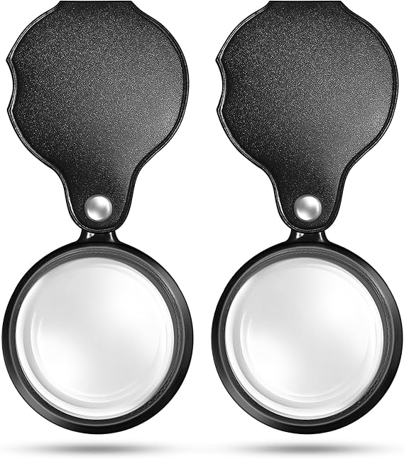 10X Magnifying Glass Loupe Small Pocket Magnifier Mini Folding Magnify Glass with Rotating Protective Holster for Reading Newspaper Book Magazine Science Class Hobby Jewelry