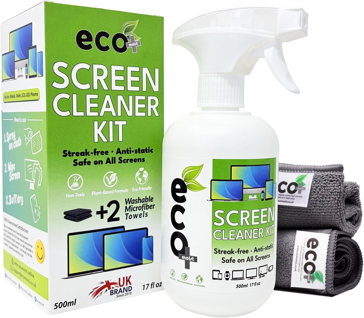 Ecomoist Natural Screen Cleaner 500ml with Fine Microfiber Towel For LCD TFT Plasma Computer Laptop