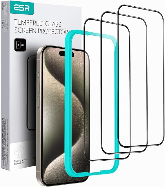 ESR 3 Pack for iPhone 15 Pro Max Screen Protector, Align Frame