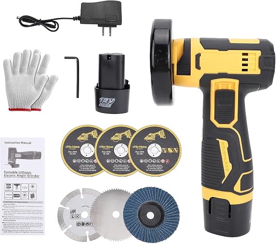 Handheld Angle Grinder Tool 21V Cordless Cutting Polishing Machine with 2pcs Rechargeable Battery Multifunctional MINI Tile Cutter with 6PCS Discs for Brick Wood Steel Stone