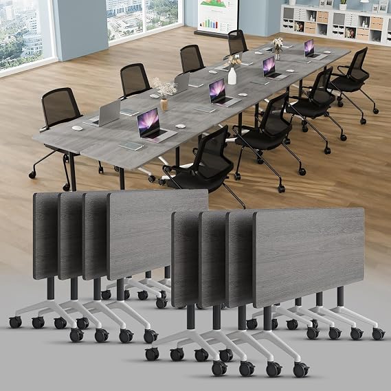 Folding Conference Table, Rectangular Conference Room Tables, Mobile Modular Training Table, Solid Steel Frame,Thickened Panel,for Schools,Meeting Room and Offices (4PCS, 61in)